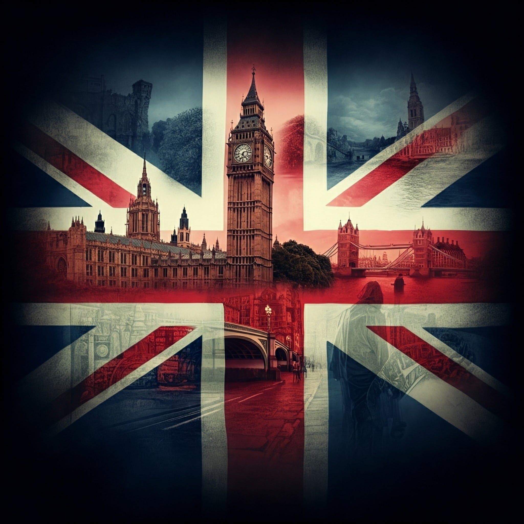 イギリスの国旗と風景
