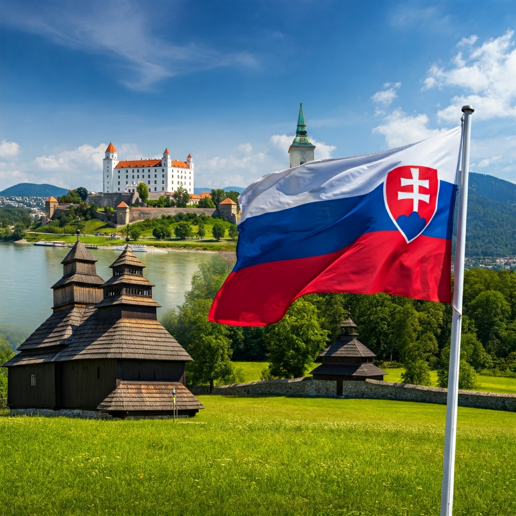 スロバキアの国旗と風景