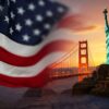 アメリカの国旗と風景