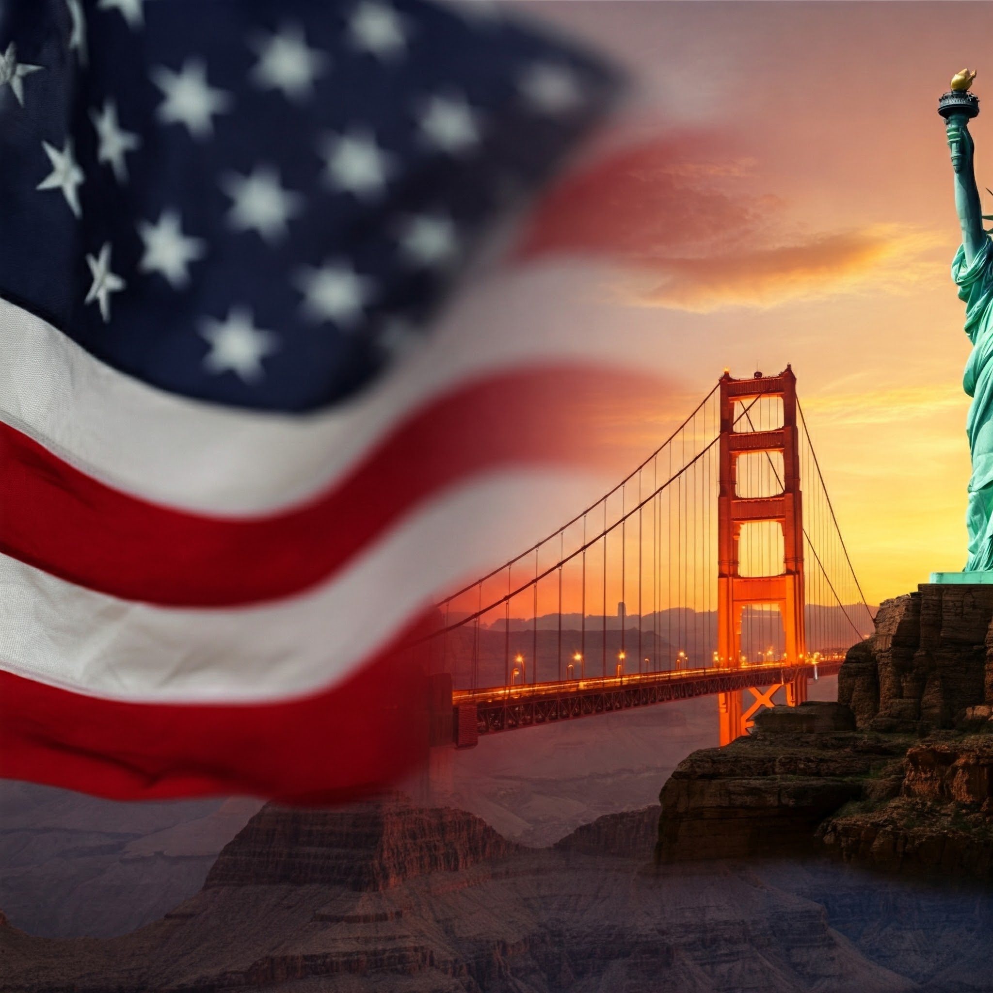 アメリカの国旗と風景