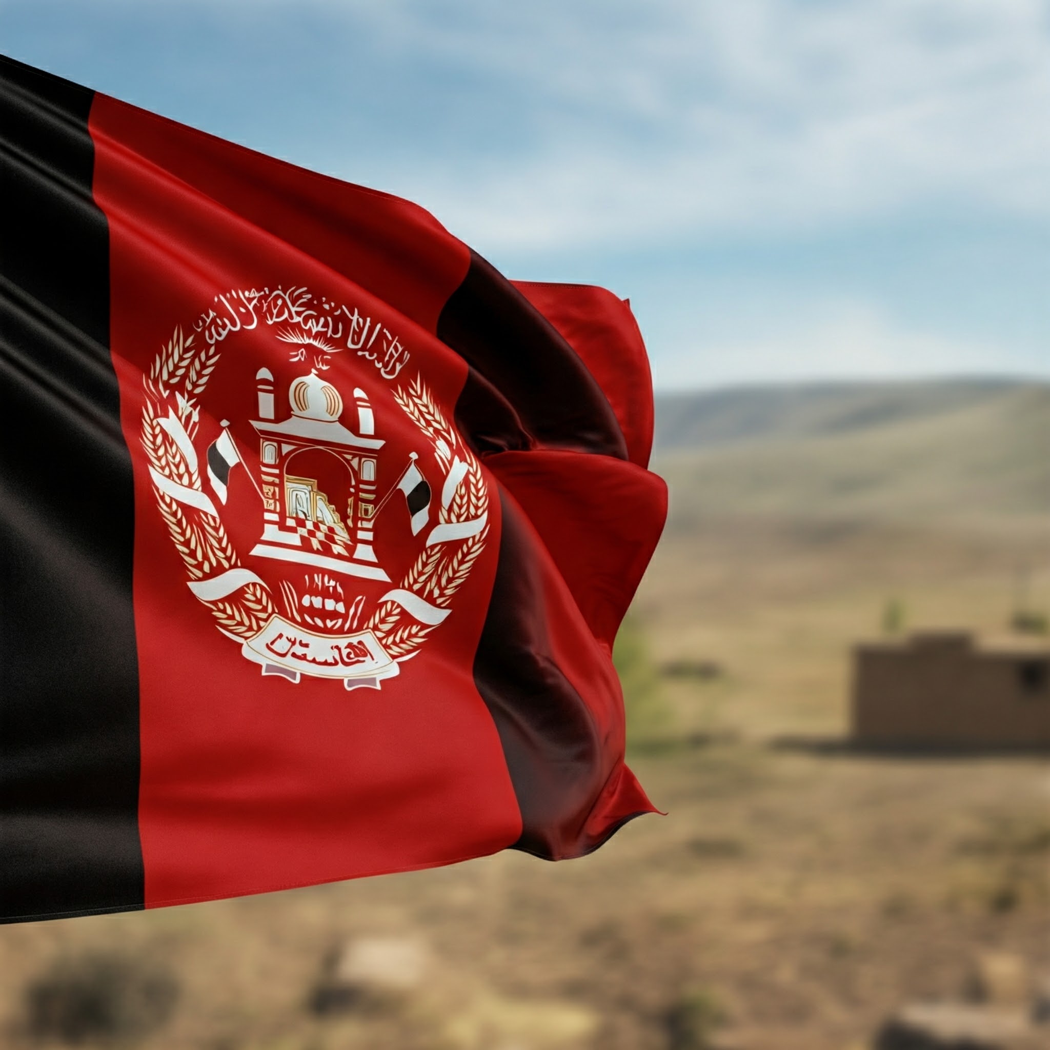 アフガニスタンの国旗と風景