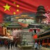 中国の国旗と風景