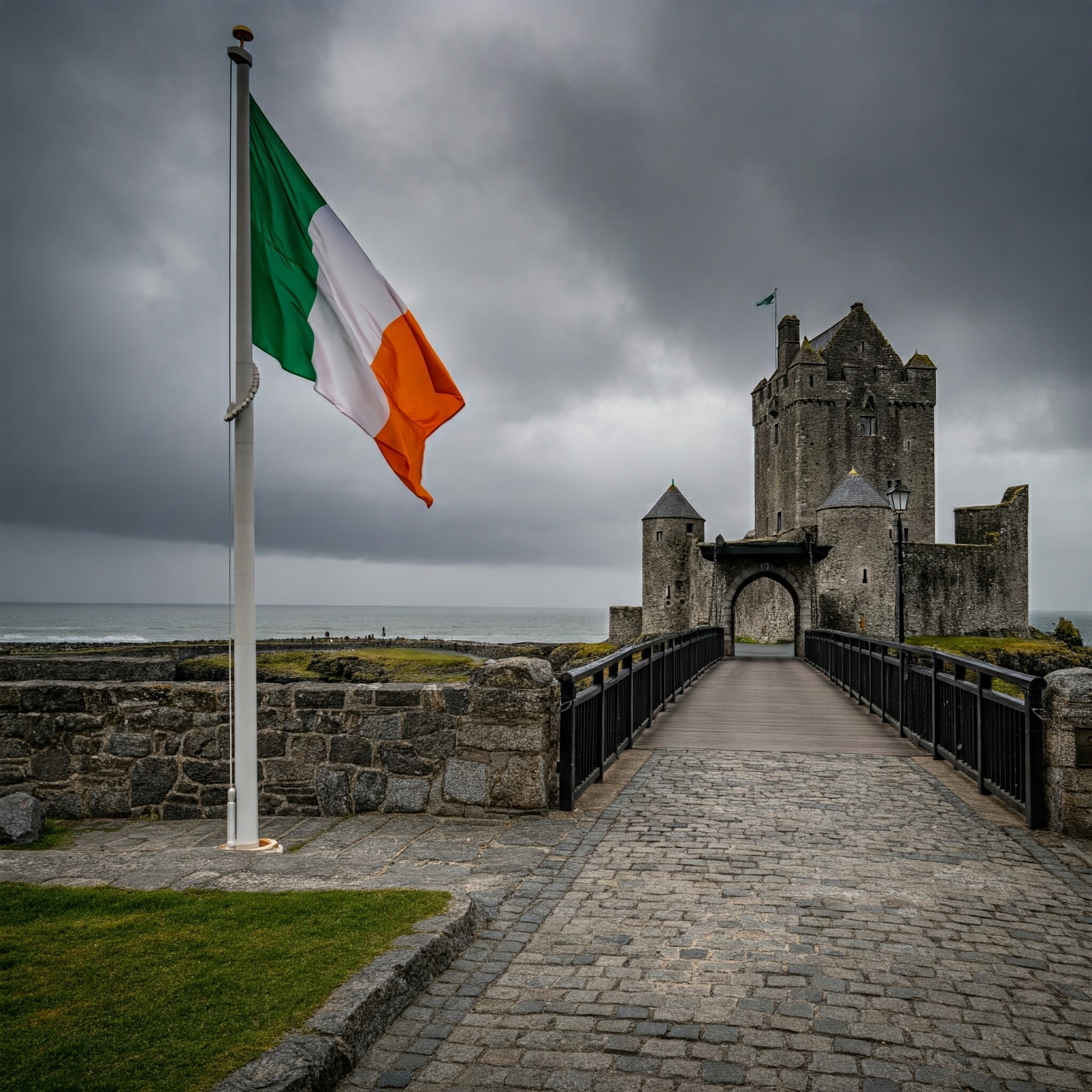 アイルランドの国旗と風景