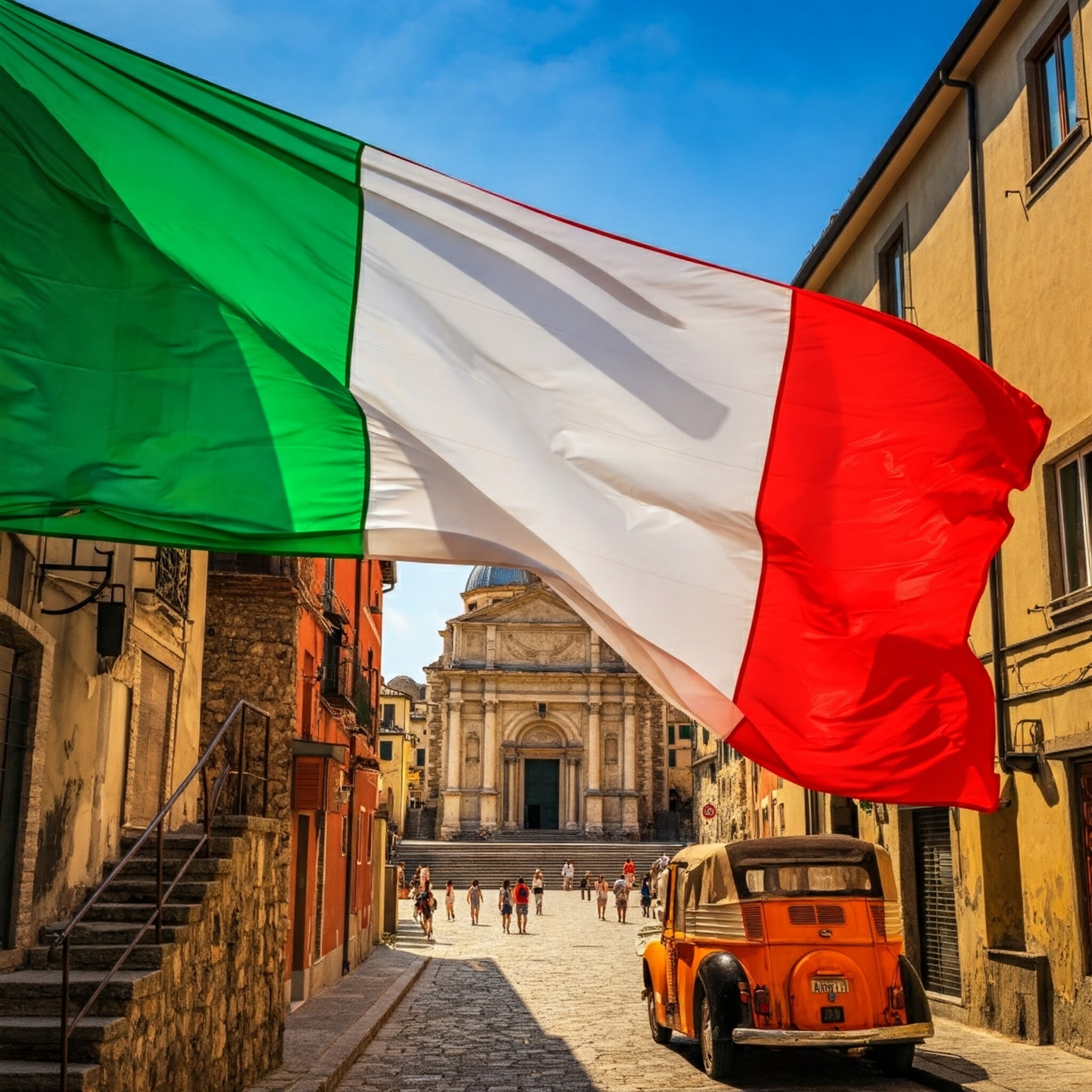 イタリアの国旗と風景