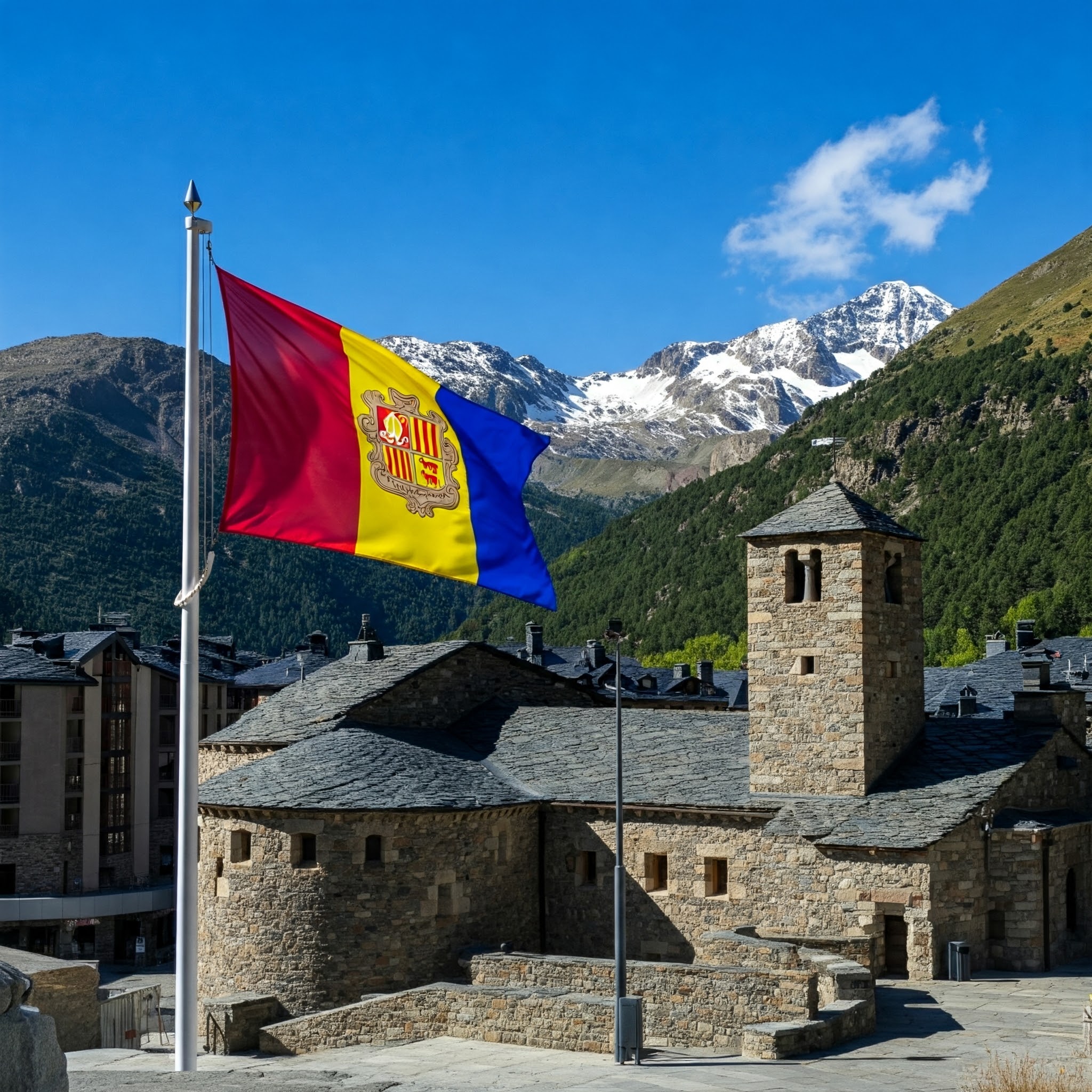 アンドラの国旗と風景