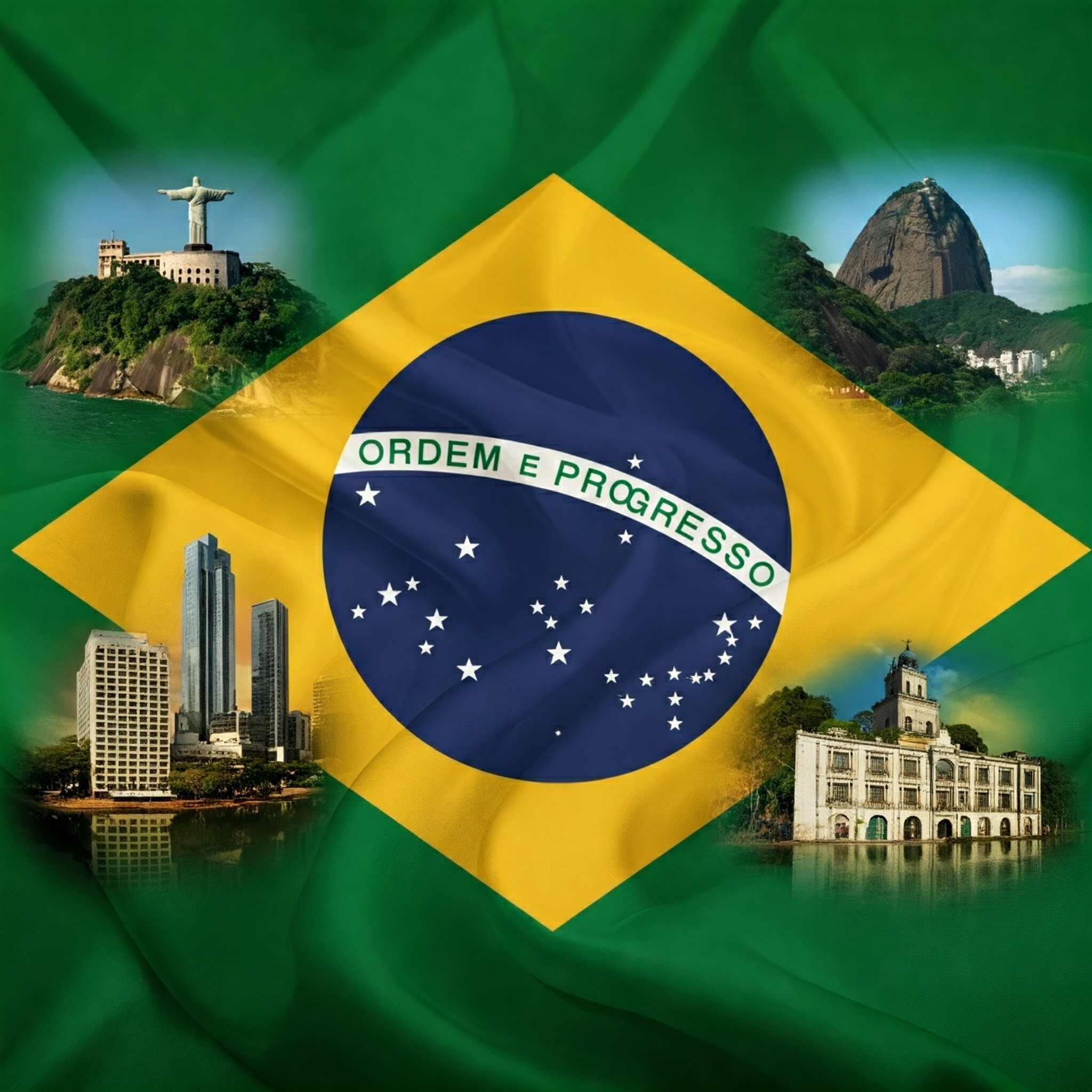 ブラジルの国旗と景色