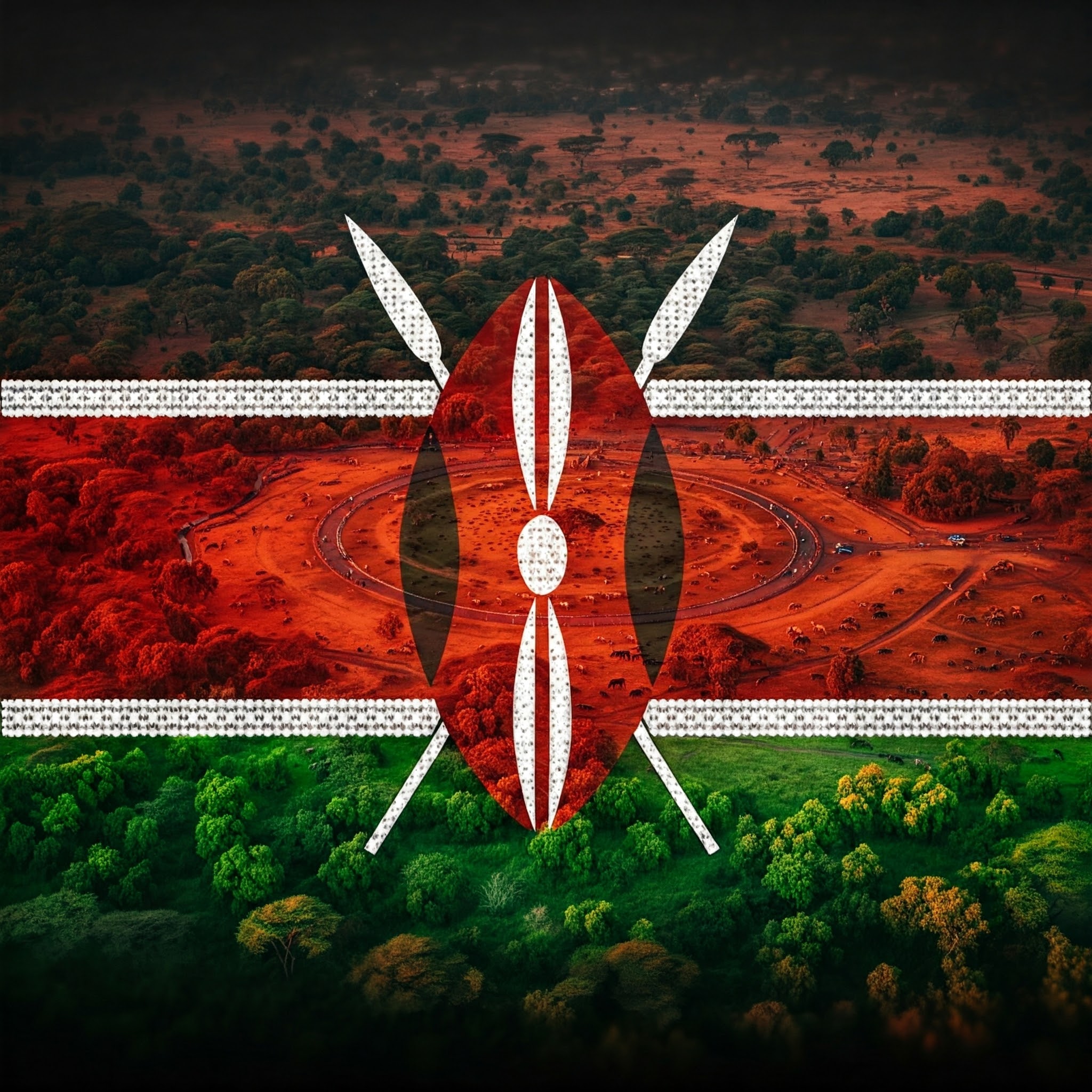 ケニアの国旗と風景