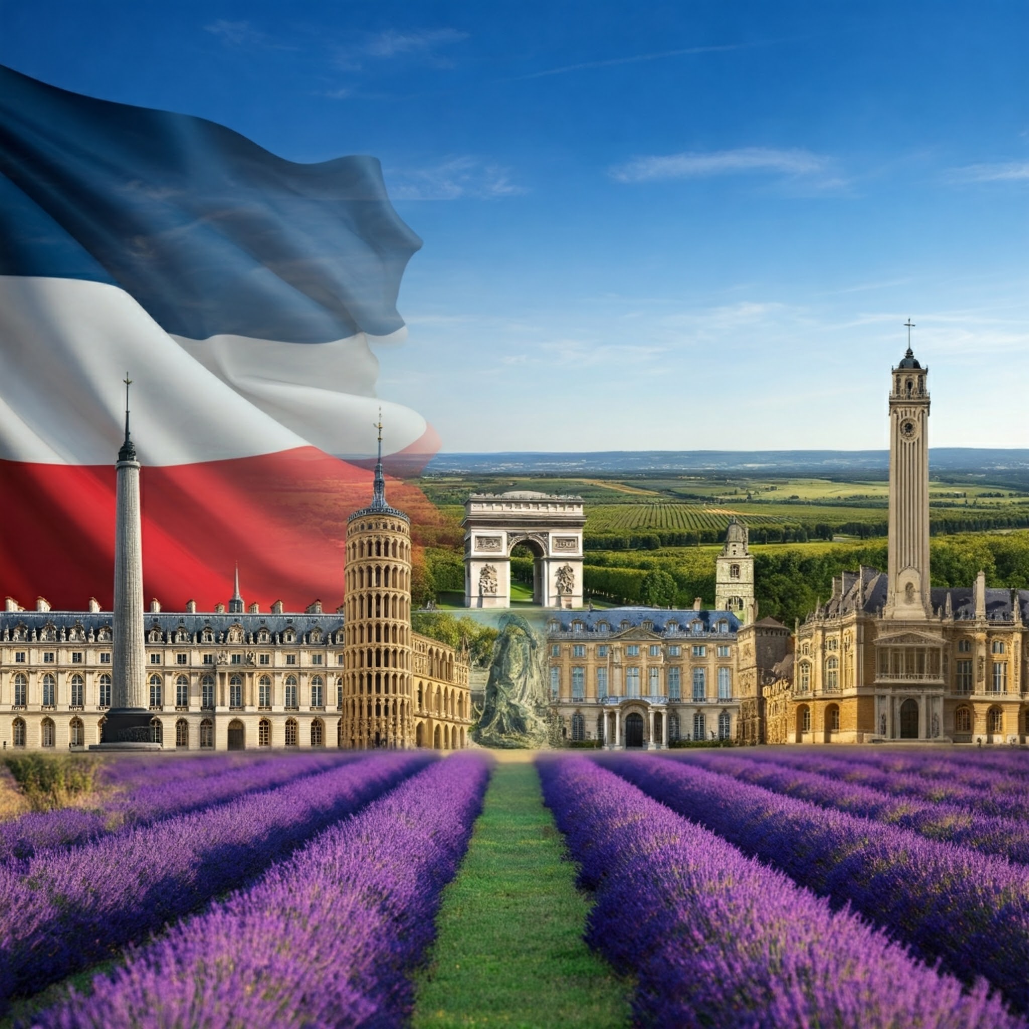 フランスの国旗と景色