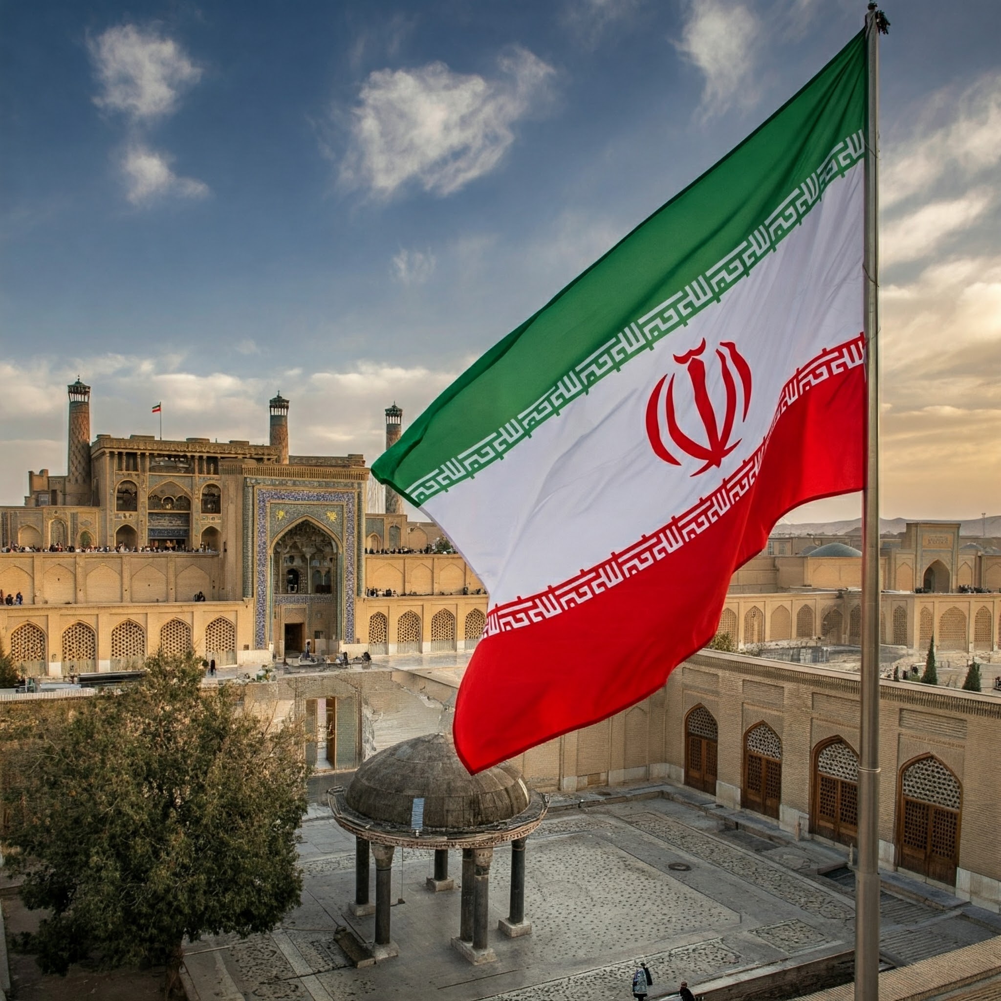 イランの国旗と風景