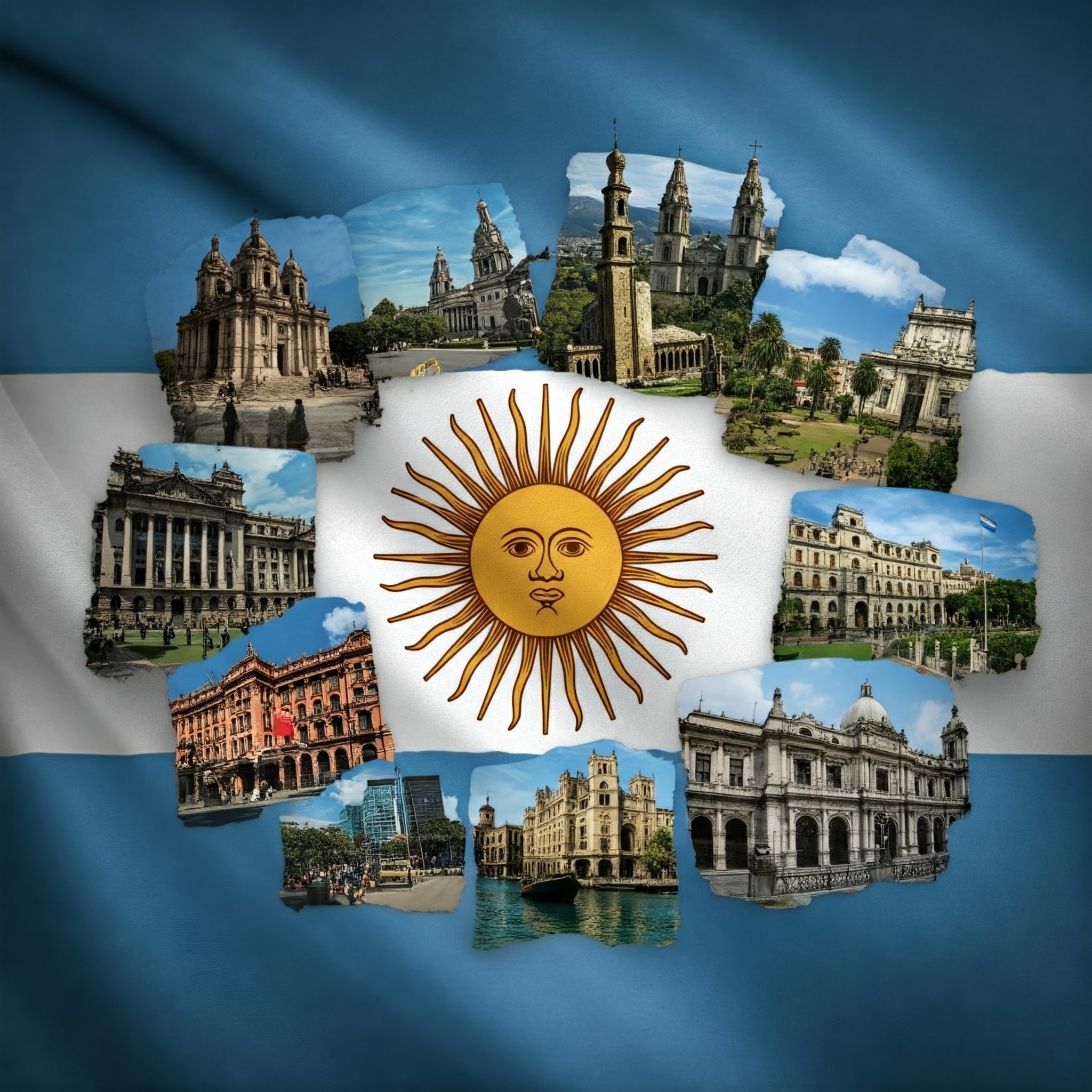 アルゼンチンの国旗と風景