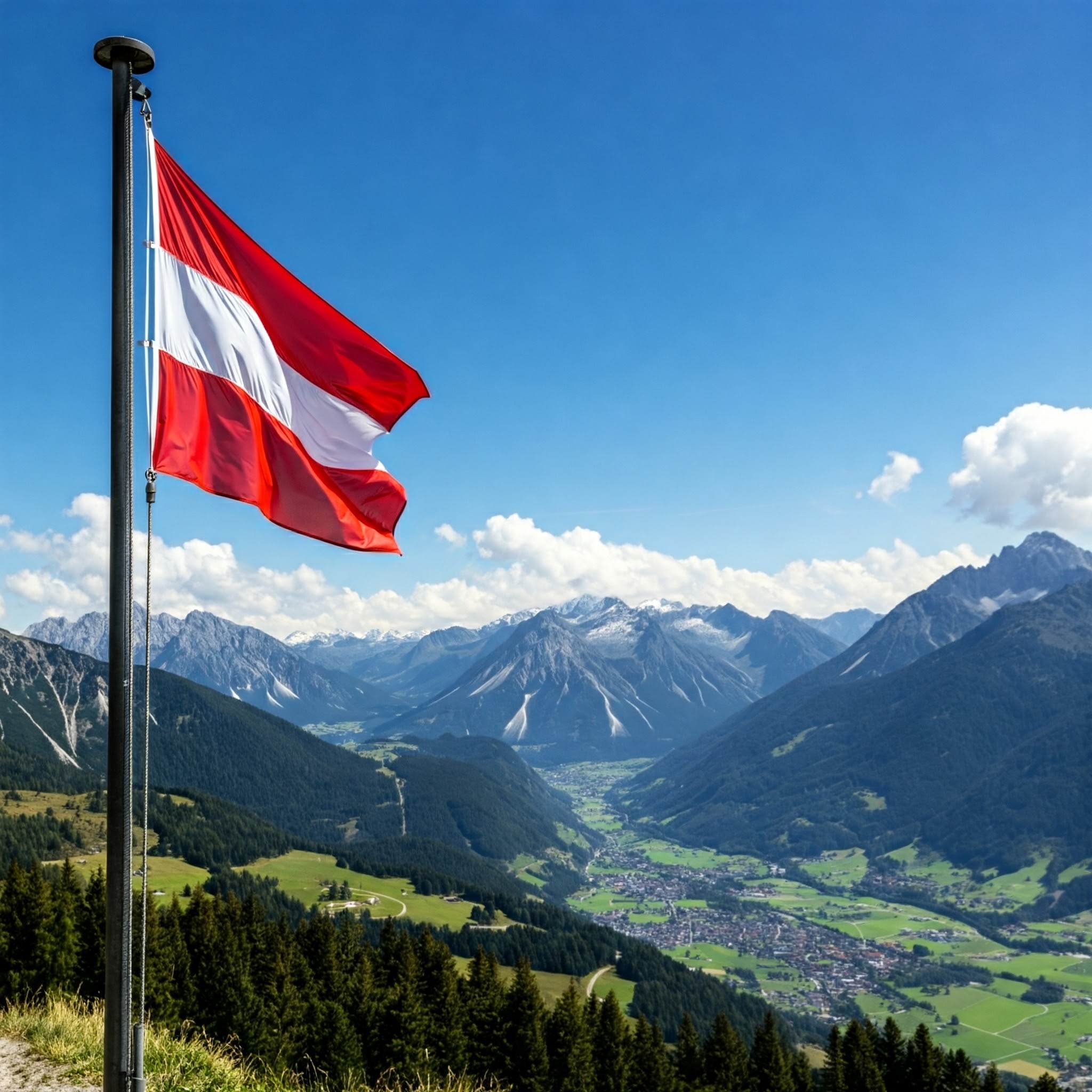 オーストリアの国旗と風景