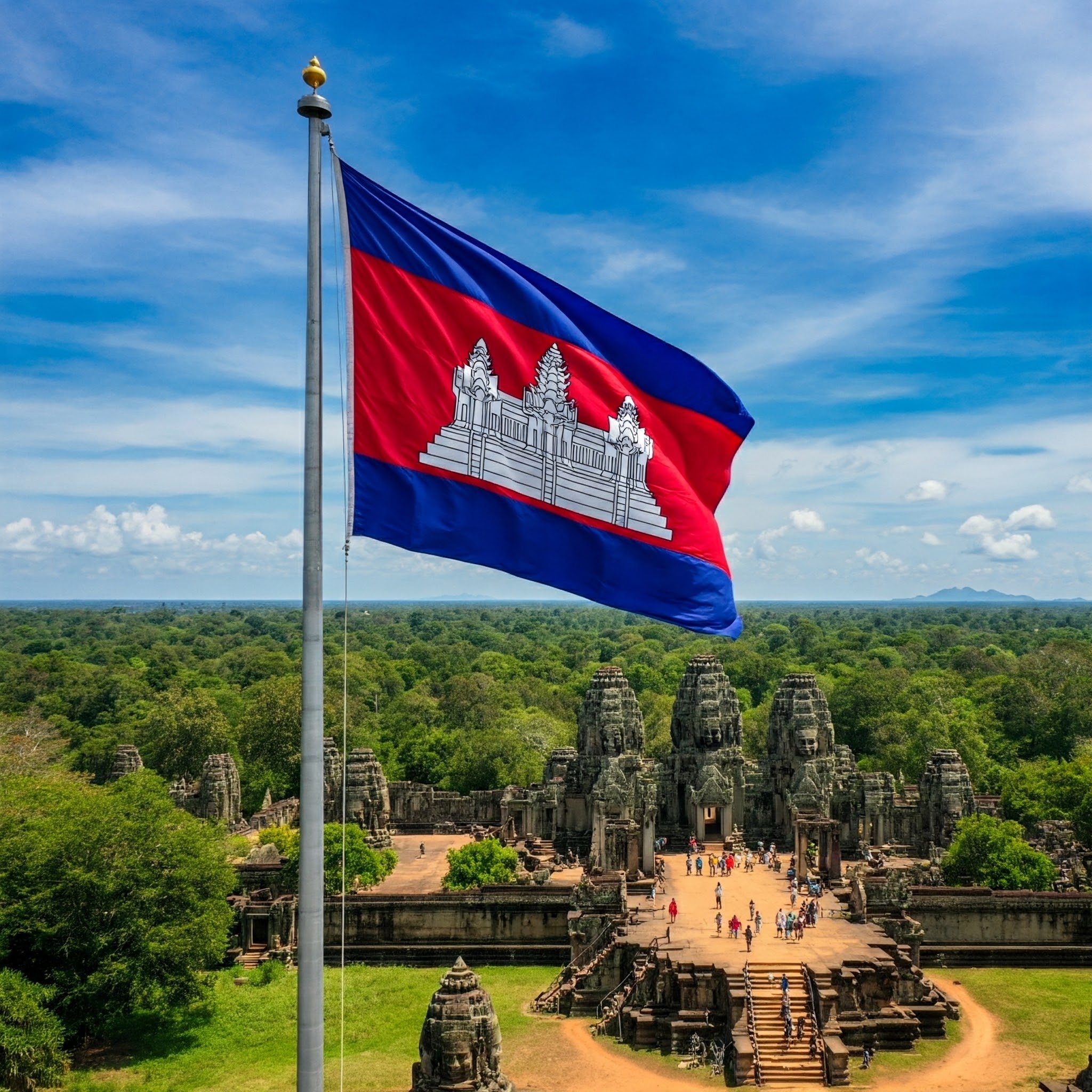 カンボジアの国旗と風景