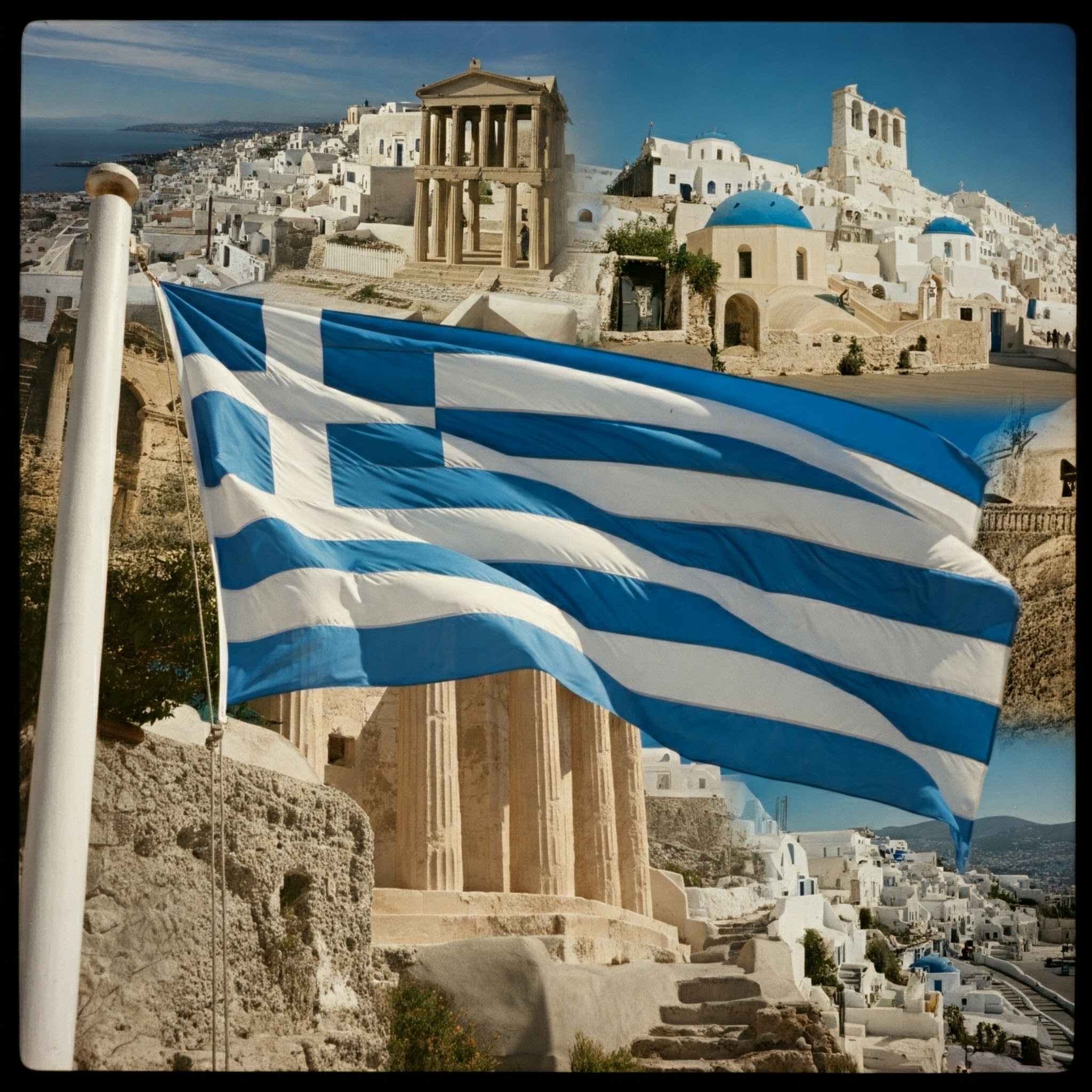 ギリシャの国旗と風景